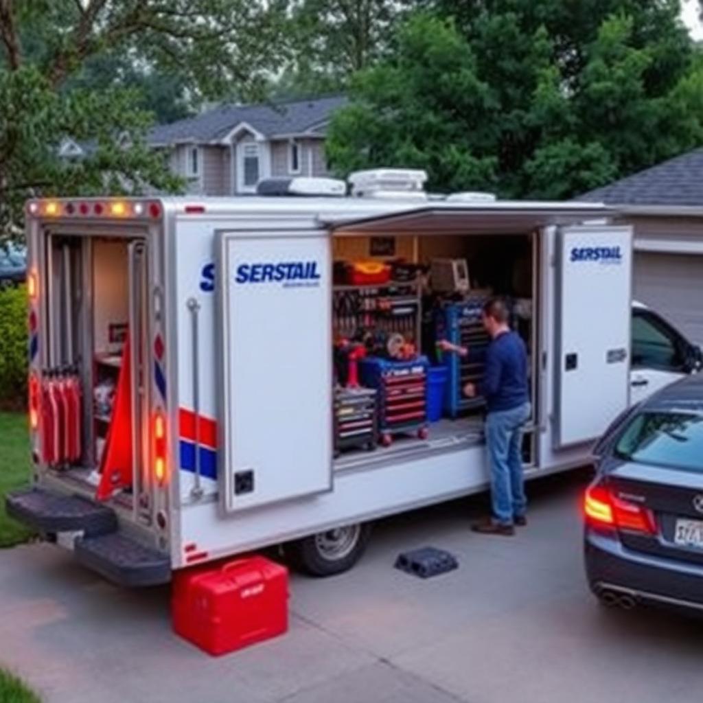 Mobile mechanic service in a driveway