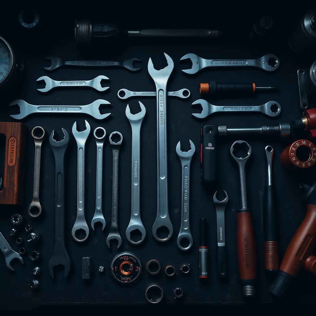 Organized mechanic tools on workbench